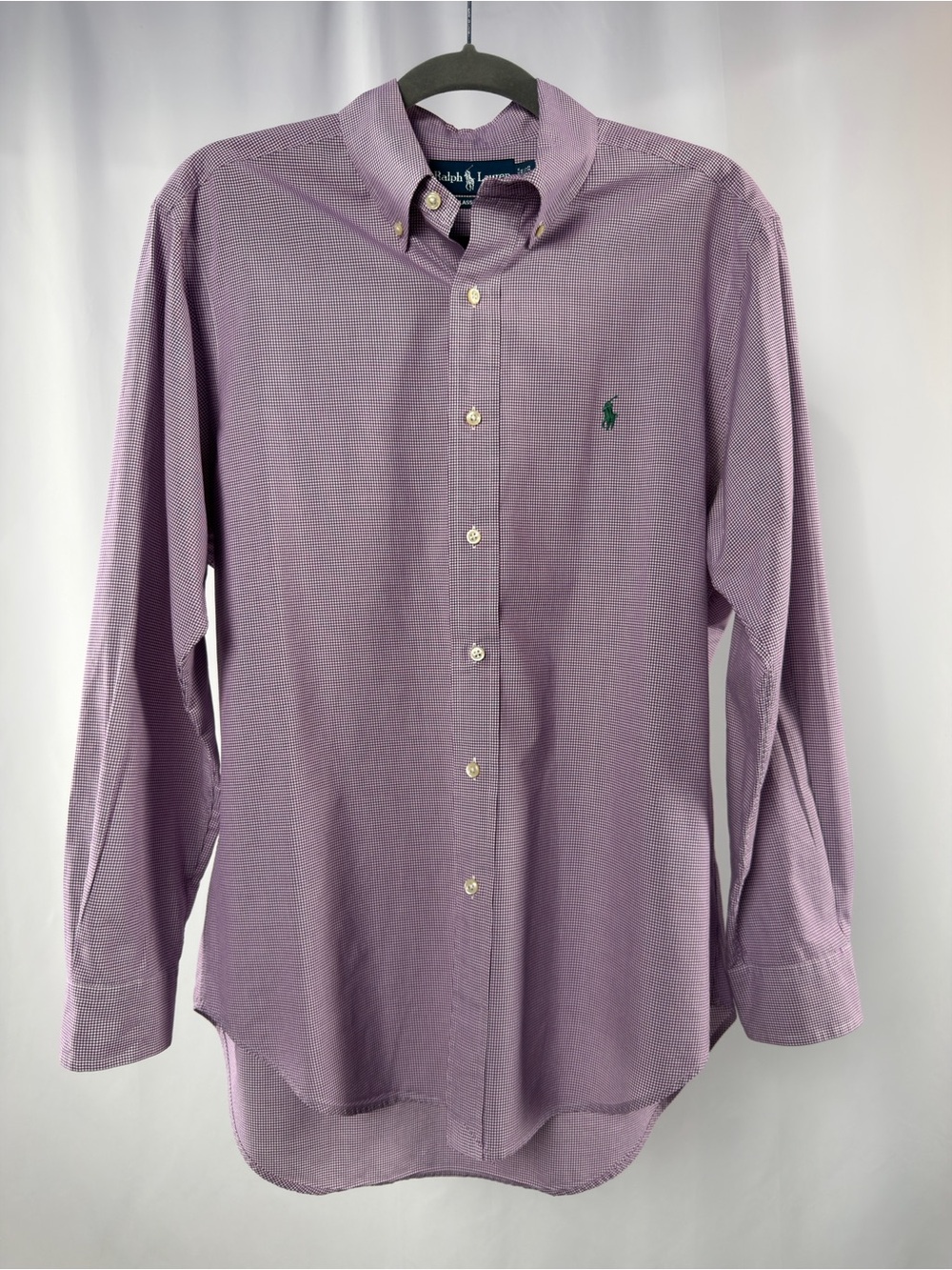 Ralph‎ Lauren Gingham Button Down Shirt Long Sleeve 15.5 Purple White